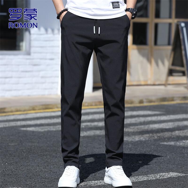 ROMON Men's Winter Business Casual Straight-Leg Trousers