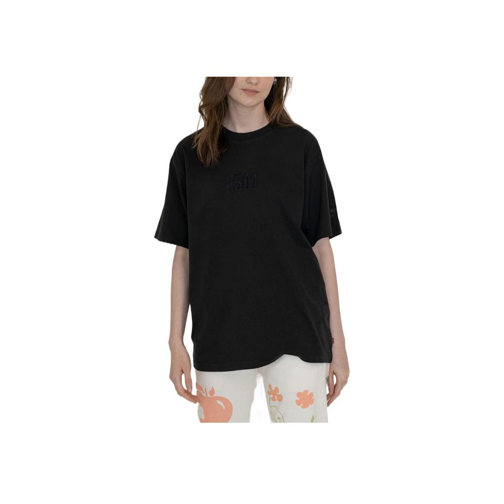 Levis Однотонная футболка с круглым вырезом и логотипом, цифровая вышивка, прямая, унисекс, черная 87373-0040