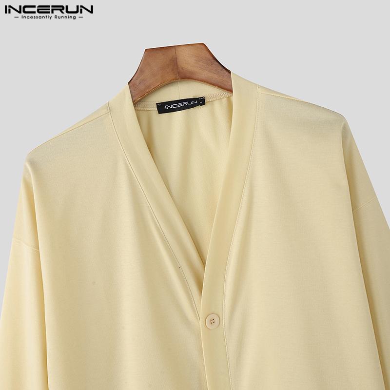 INCERUN Мужской кардиган кимоно оверсайз с рукавами «летучая мышь», на пуговицах, повседневный