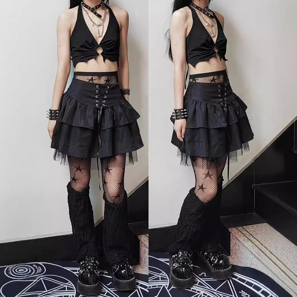 Gothic Lolita Cosplay Spliced Summer Pleated Mini Skirt With Slimming Design For Stylish Women
