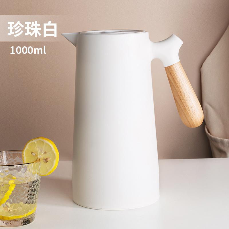 Multi Home Office Thermos 1L Double Wall Tea Coffee Hot Water Flask Kettle with Wooden Handle