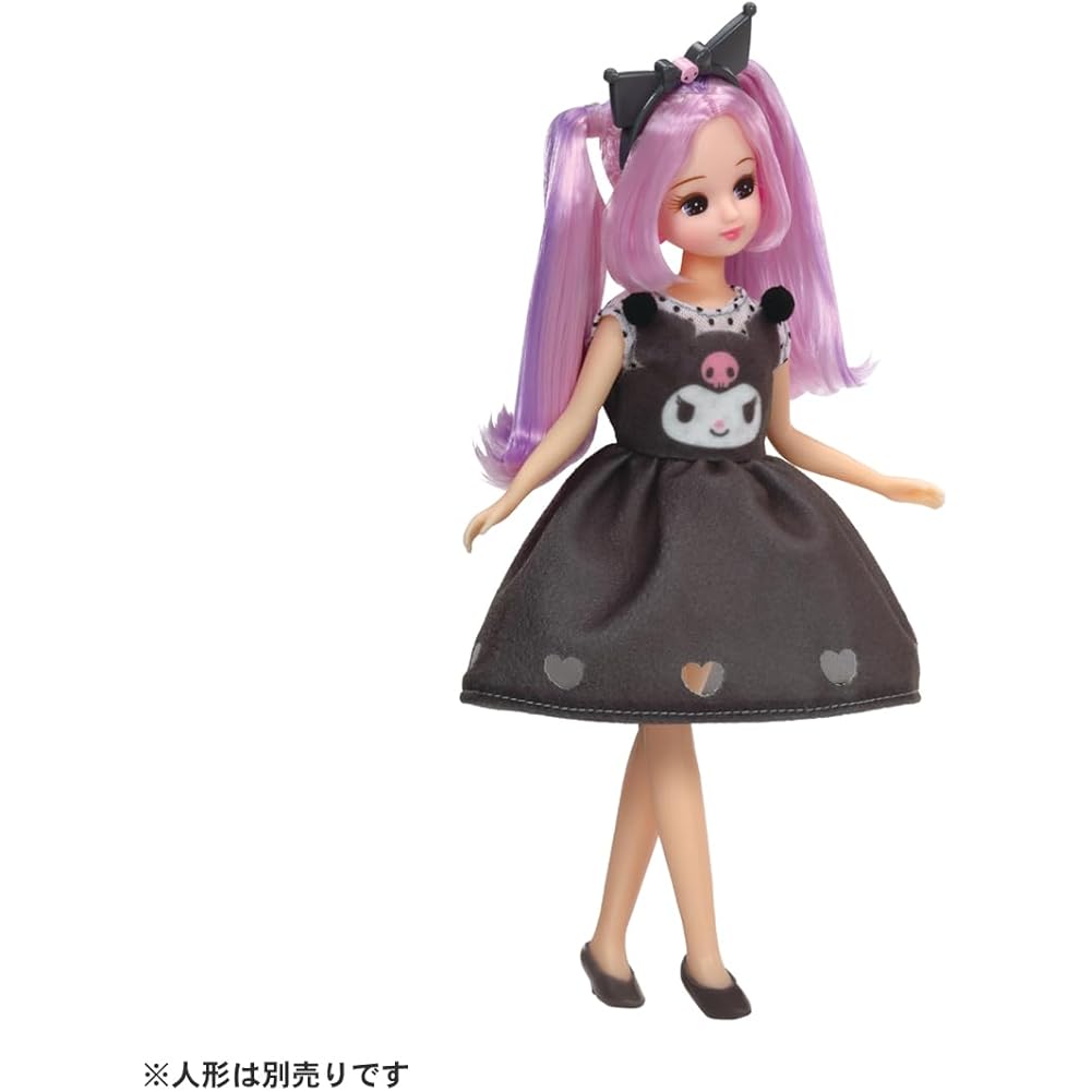 Takara Tomy Licca-chan Dress My Choice Sanrio Characters Outfit with Headband Kuromi Toy for Ages 3 and Up