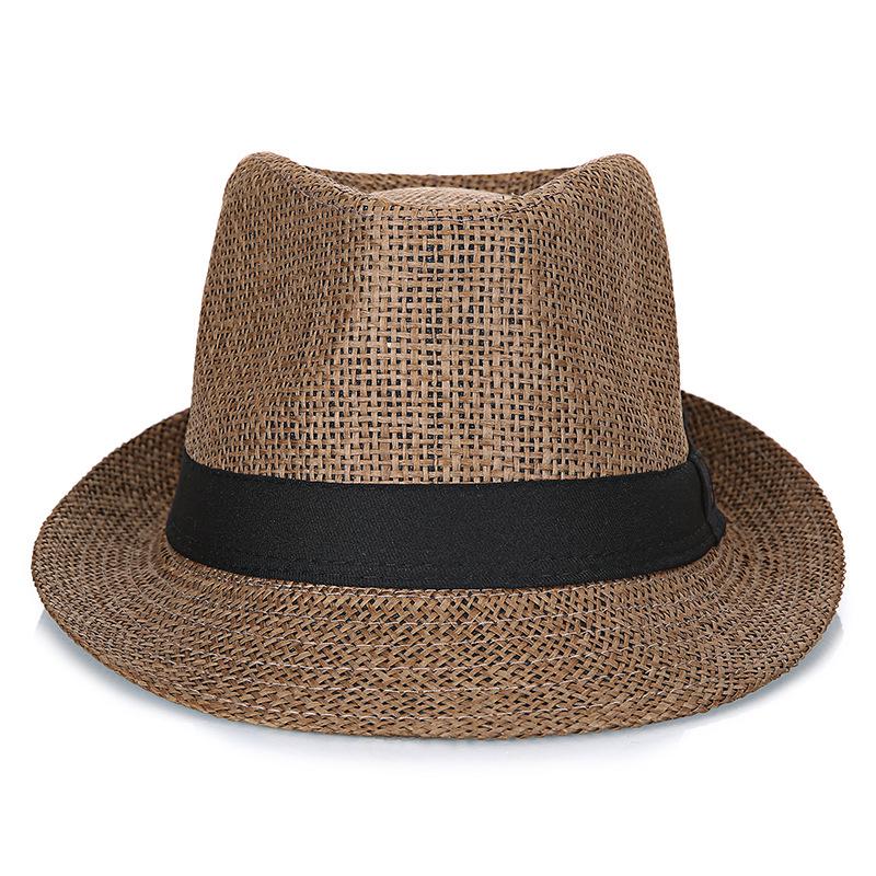 Мужская панама в британском стиле: Бумажная солома с черным краем, европейский и американский джазовый дизайн, повседневная летняя соломенная шляпа