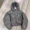 Thick Winter Hooded Cotton Puffer Jacket Women Oversized Short Coat With Dual Zipper Contrast Color Design