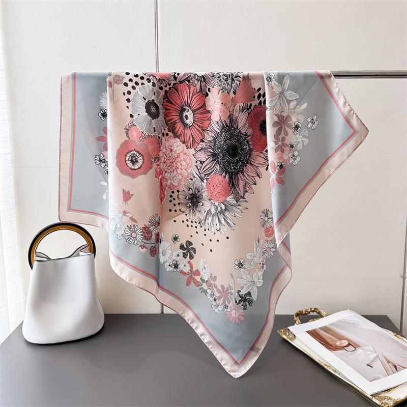 Floral Print Pastoral Silk Scarf, Elegant Shawl, Versatile Neck Tie Small Square Scarf, Headscarf for Women