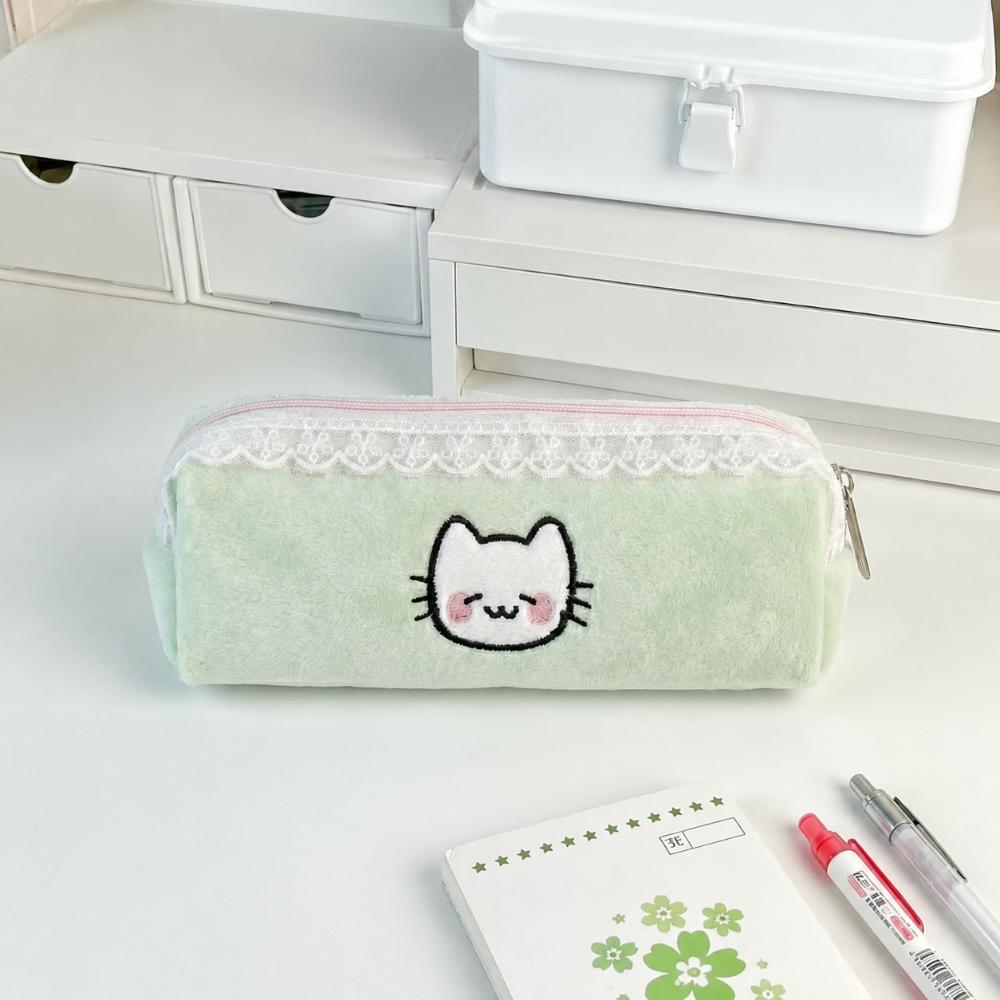 Plush Pencil Case Cat Embroidery Pencil Pouch Kawaii Stationery Pouch  School Supplies