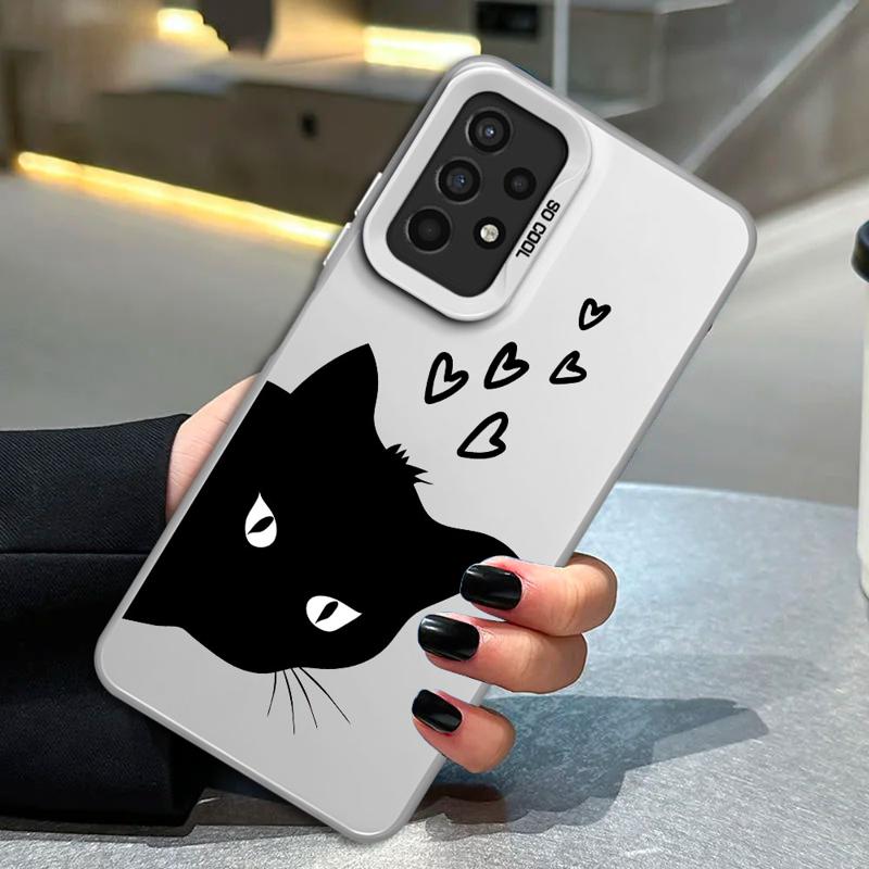 Cute Cartoon Black Cat Phone Case For Samsung S25 S24 S23 S22 S21 S20 Ultra Plus FE For Iphone Note 20 Ultra Case Funda Bumber