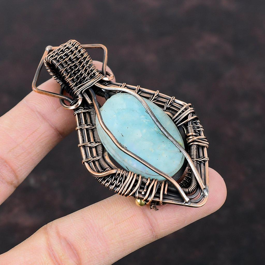 Hemimorphite Pendant Copper Wire Wrapped Gemstone Pendant Handmade Pendant Designer Copper Jewelry Gift For Engagement Wire Wrapped Jewelry