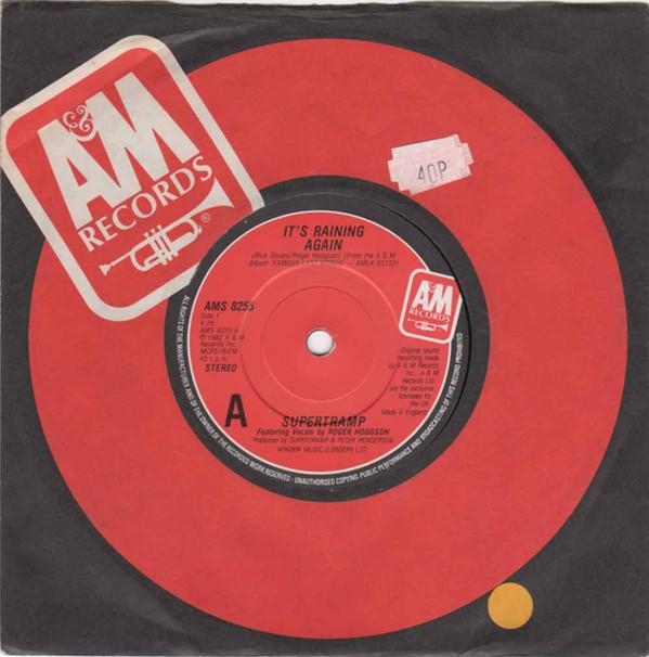 7-дюймовая пластинка SUPERTRAMP Its Raining Again AMS8255 AM Records 1982 UK Rock Б/у