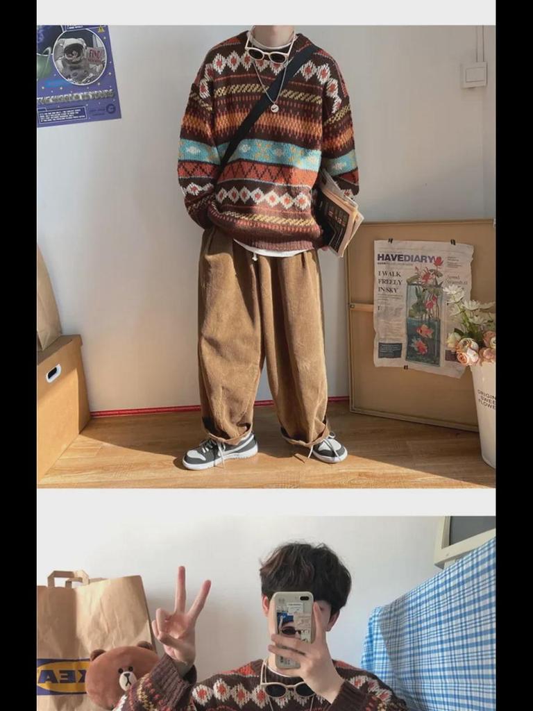 Мужской свитер толстой вязки, свободный корейский стиль, модная одежда Гонконга и Харадзюку, универсальный зимний пуловер.