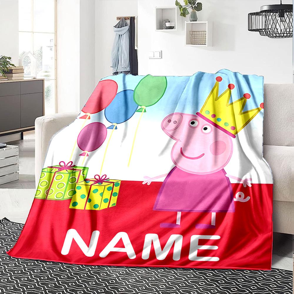 Customizable Pink Pig1 Throw Blanket – Personalized Name, All-Season Cozy Snug Blanket, Machine Washable, Personalized Blanket