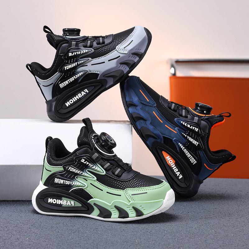 Boys' Waterproof Leather Sports Shoes with Rotating Button for Autumn/Winter 2025 - Ideal for Older Kids