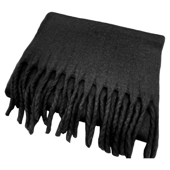 Women Scarf Solid Color Thickened Knitting Scarf with Tassel Decoration Versatile Design Warm Winter Scarf