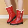 Fashion 2024 Women's Mid-calf Shoes Red Thick Sole Snow Boots Thick Wedge Heel Half-high Boots Comfortable Waterproof Increased Height