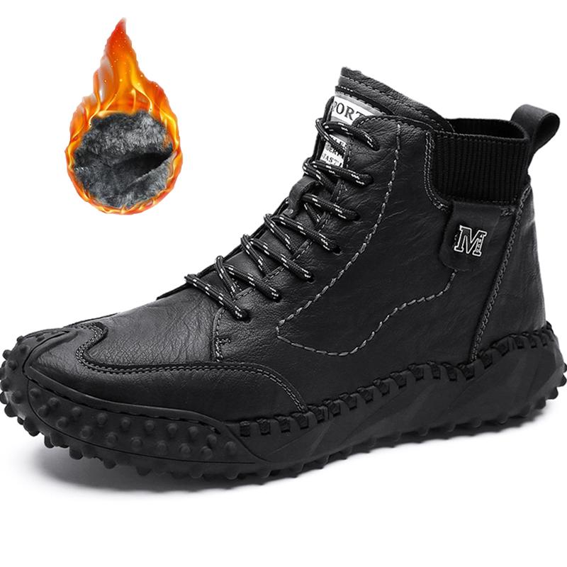 Классические зимние мужские ботинки из натуральной кожи, плюшевые теплые мужские зимние сапоги, непромокаемые уличные мужские рабочие ботинки в римском стиле, мужские мотоциклетные ботинки