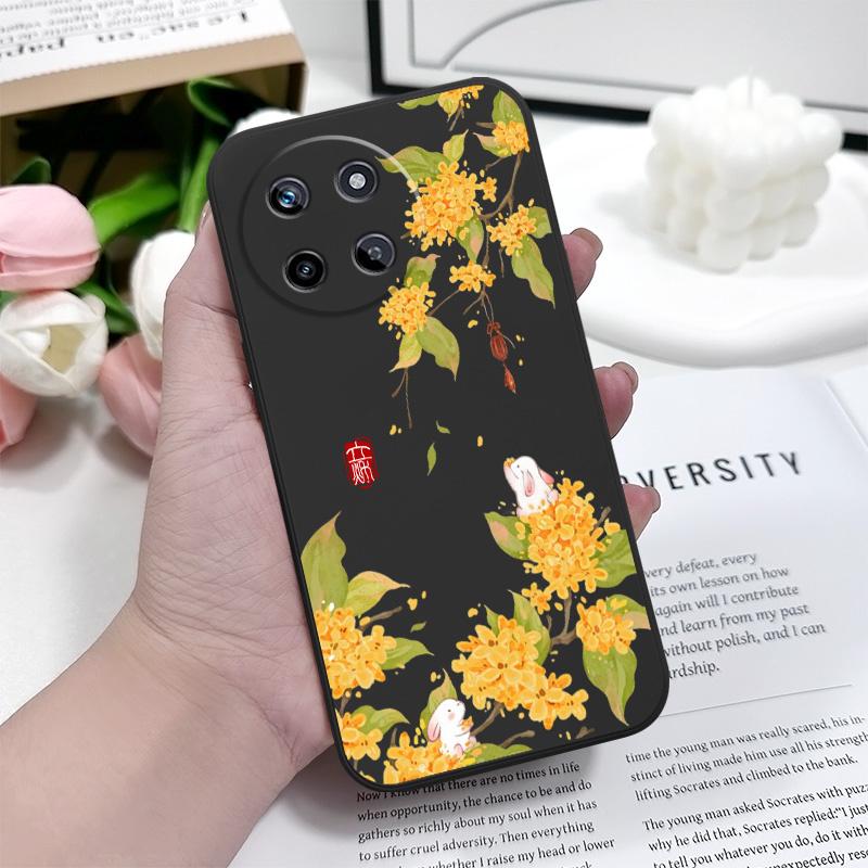 Osmanthus Rabbit Phone Case For OPPO Realme 12 11 10 9 9i 8 8i 7 Pro Plus C35 C21Y C25Y C25 4G 5G Liquid Silicone Cover