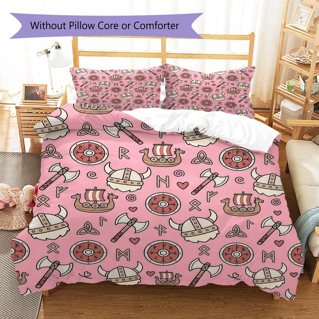 Pink Cartoon Art Pattern Bedding,Quilt Set Quilt Cover Pillowcase Home Birthday Gift (1 * duvet cover + 2 * pillowcase, without core)