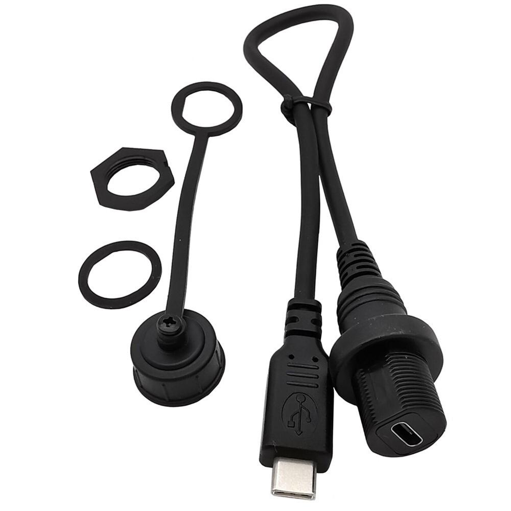 Type-C 3.0 Male to Female Flush Panel Mount Extension Cable Full Copper Core USB C Cord For Car Boat Motorcycle Dash 0.3M 1M