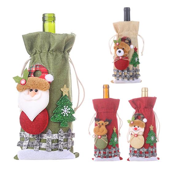 Рождественская сумка для бутылки вина с шнурком Санта-Клаус Олень Снеговик Медведь Мешковина Подарочная сумка для бутылки вина Крышка рождественского праздника Украшение бутылки вина
