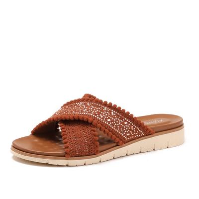 Тапочки на покатом каблуке Женские вышитые прессованные ромбовидные туфли в стиле бохо Этнический стиль Фейк-перекрестные ремни Шлепанцы