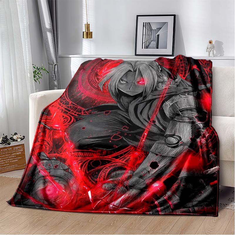Fullmetal Alchemist Dark Anime Throw Blanket, Edward Elric Magic Circle Print Soft Flannel Blanket, Bedroom Sofa Decor Gift