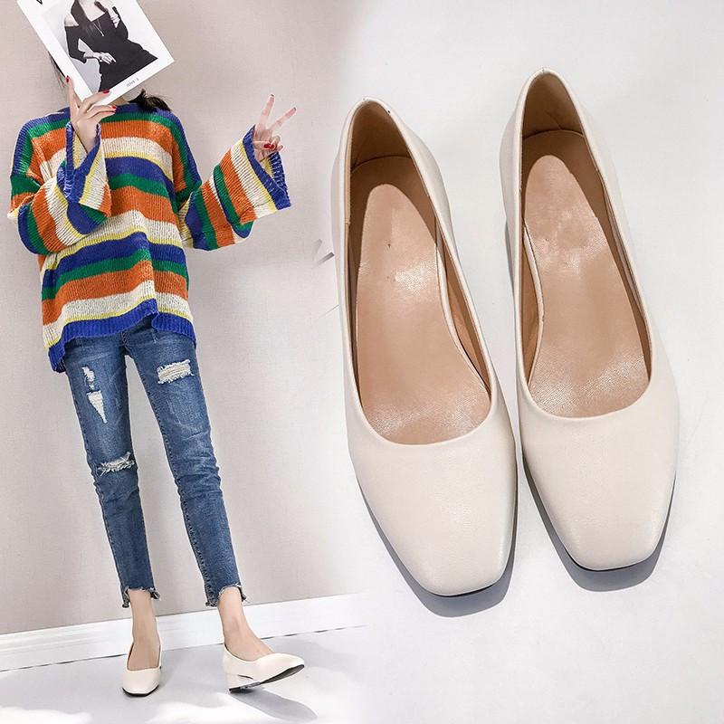 Весенняя и осенняя обувь больших размеров, удобные туфли с квадратным носком, плоским дном, неглубоким вырезом и толстым каблуком, женская обувь в стиле ретро