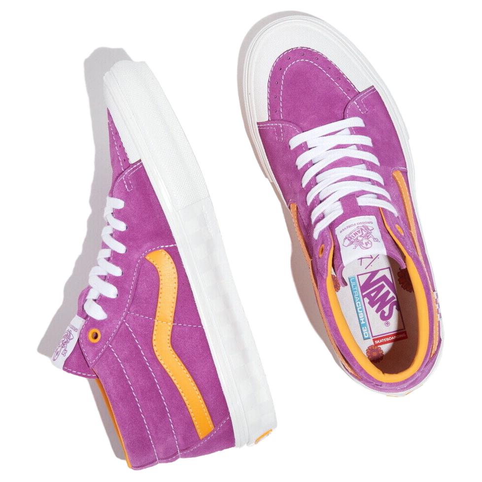 Vans Skate Grusoe Leather Casual Mid-Top Skate Shoes Unisex Sneakers Purple Yellow VN0A5FCG3VY