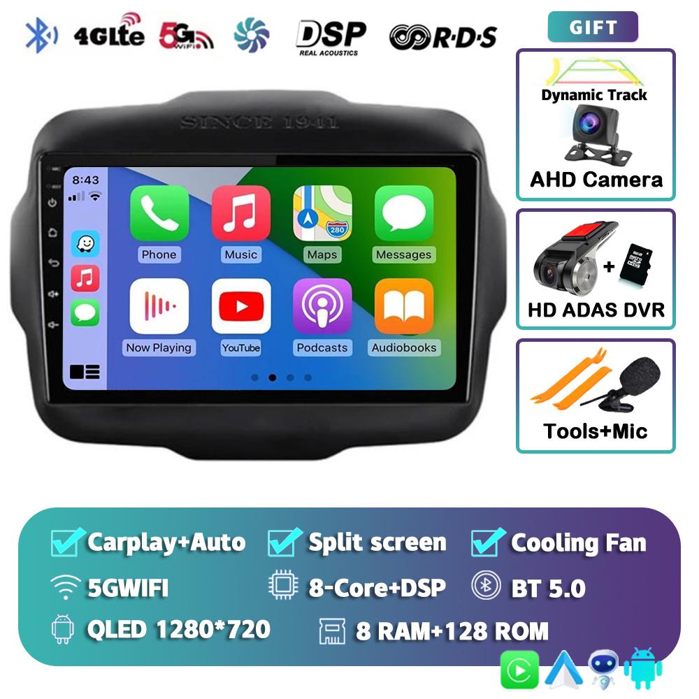 Android 14 Carplay Auto Car Radio For Jeep Renegade 2016-2020 GPS Navigation Multimedia Video Player Autoradio Stereo WIFI+4G BT