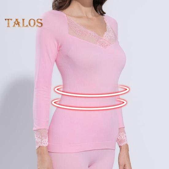 1 комплект женского термобелья, осенне-зимний кружевной V-образный вырез, длинный рукав, рубашка, длинные брюки, теплая основа для холодной погоды, верхние леггинсы