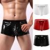 Men Sexy Boxers Smooth Faux Leather Button Closure U Convex Low Waist Elastic Soft Breathable Party Nightclub Underpants Male Underwear