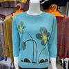 Spring Summer Women's Ice Silk Plus-Size Sweater Thin Round Neck Loose-Fit Printed Pullover Sweater 3/4sleeve Knitwear