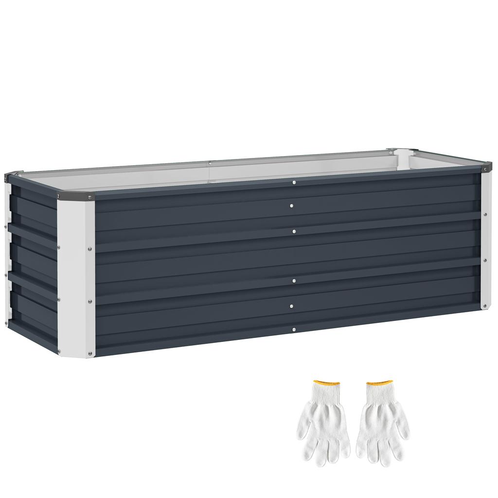Steel raised garden bed, planter box, flower box, flower pot with gloves, charcoal gray, 125 x 47 x 44 cm
