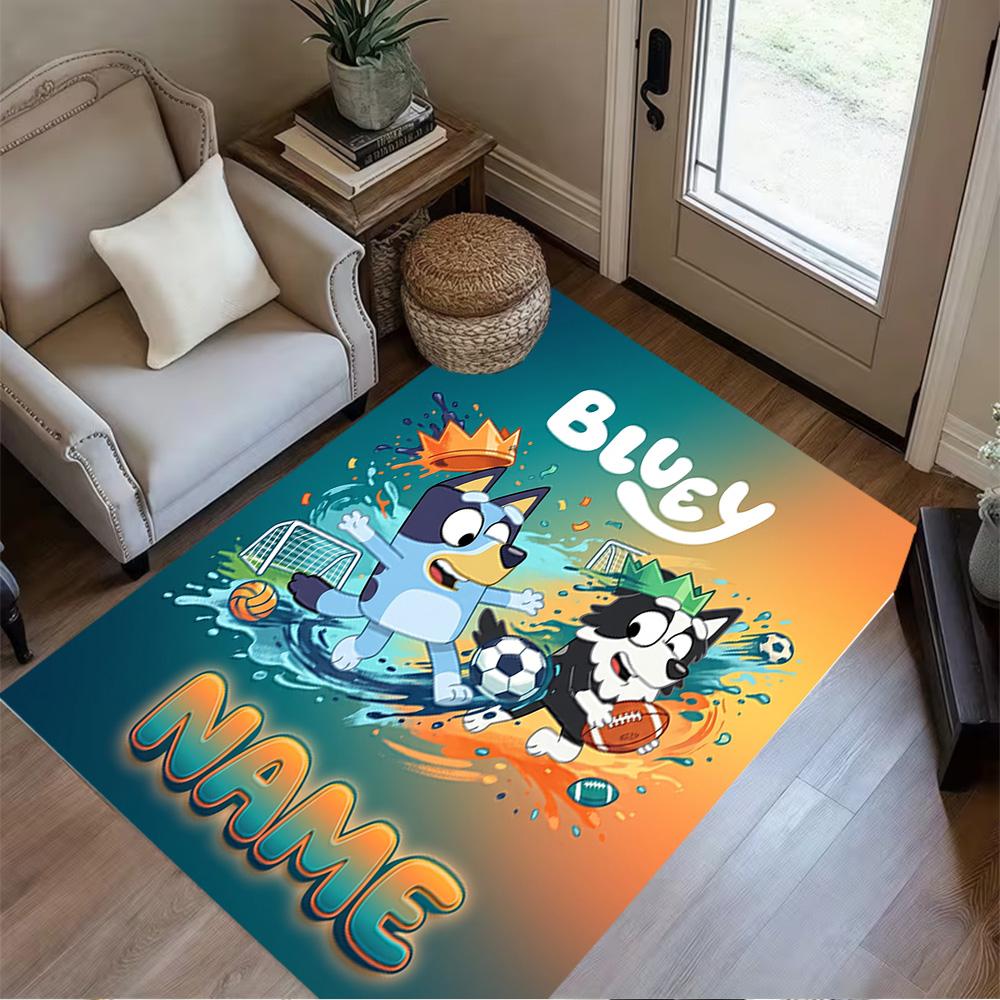 Bluey Sports Adventure Customized Name Floor Rug Office Rug Perfect for Hallway Kitchen Outdoor Dormitory Anti-slip Rug Office home decor