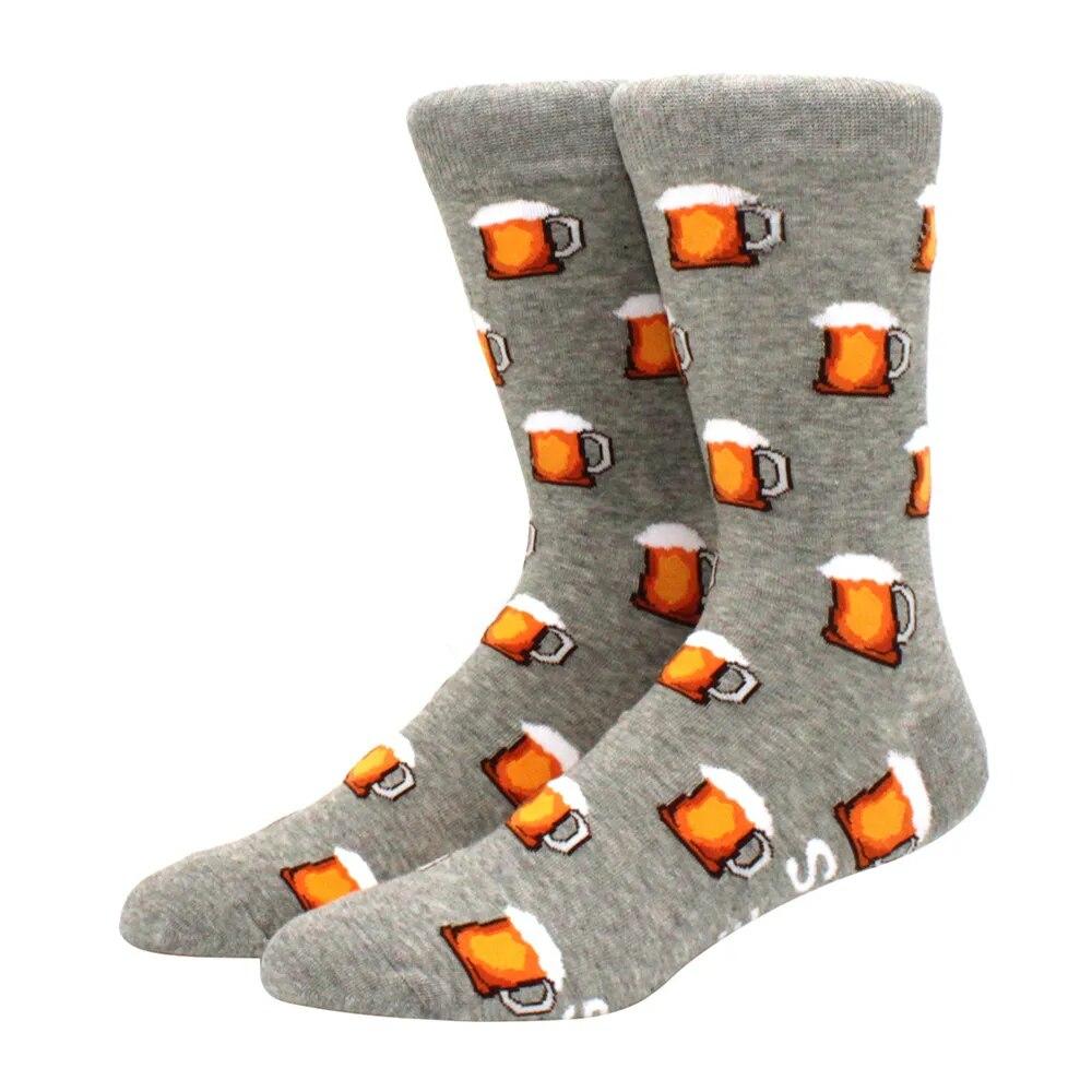 1 пара мужских забавных хип-хоп носков средней длины с принтом скейтборда, пива, счастливого искусства, EU38-46