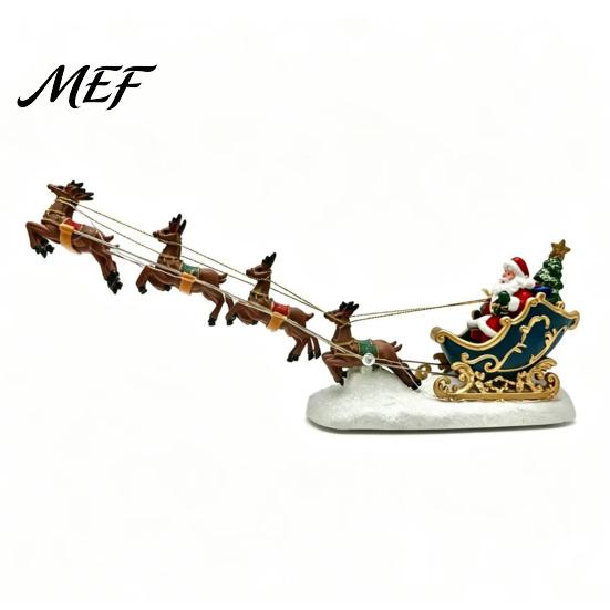 Illuminated Seasonal Ornament Christmas Deer Pulling Sled Figurine, Santa Reindeer Scene Decor with Colorful Battery Operated Festive Figurines