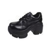 2024 NEW Spring and Autumn New Round Toe Lace Up Bright Leather Face Thick Sole Waterproof Platform Black High Heel Single Shoe