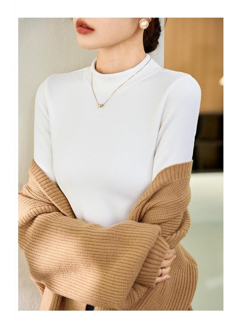 Женский двусторонний красный топ из немецкого бархата с полувысоким воротником и длинными рукавами — новинка осени/зимы 2024 г.