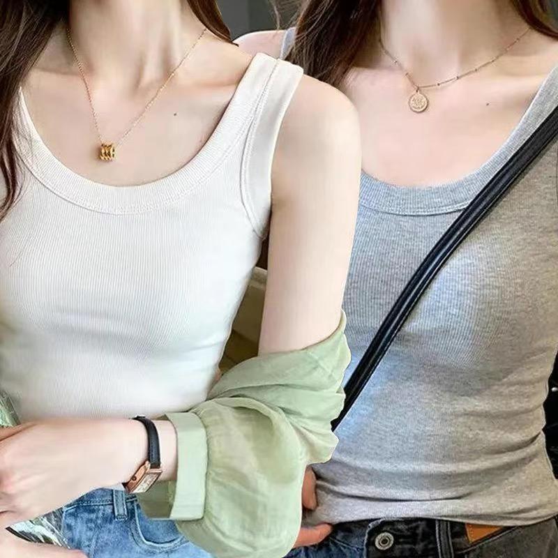 Женский топ на бретельках в рубчик из ледяного шелка с U-образным вырезом и бретельками для весны и лета