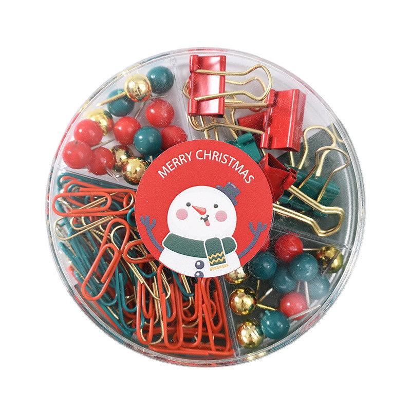 Праздничный набор канцелярских товаров: Рождественские скрепки, скрепки с длинным хвостом, кнопки в коробке с 4 ячейками - красные, зеленые и золотые подарки в стиле «культурный переплет»