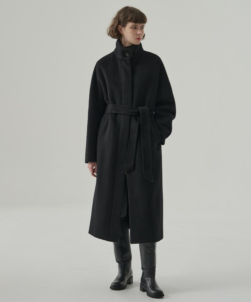 Drawfit Women Rabbit Angora Wool High-Neck Handmade Long Coat [M.Grey]