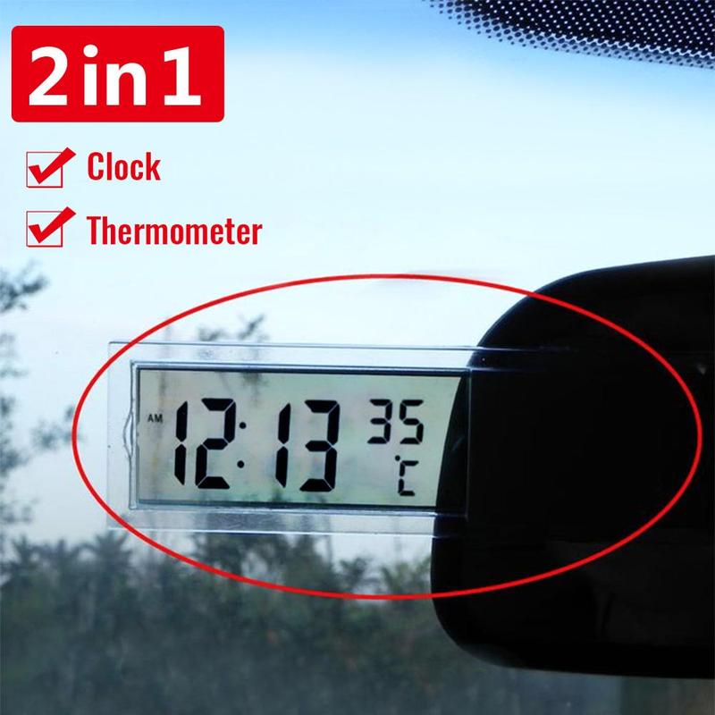 2 In 1 Automobile Car Clock LCD Digital Thermometer Sucker Type Clock Transparent with 1 AG10 Button Cell