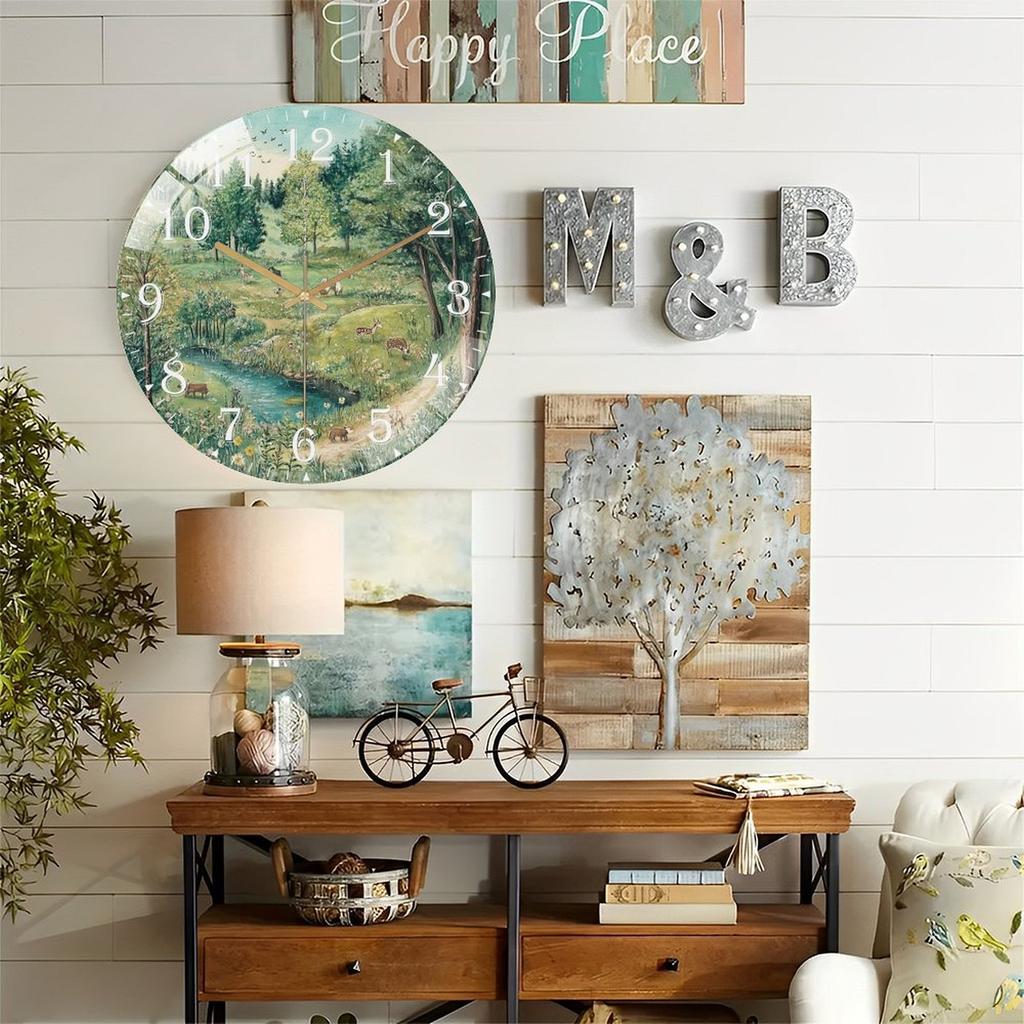 Modern Round Glass Wall Clock 30cm Customizable Face Silent Non-Ticking for Office Living Room