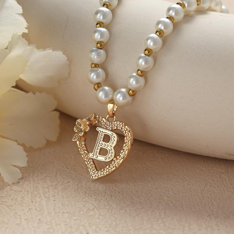 Винтажные цветочные буквы сердечки кулон ожерелья для женщин роскошные искусственные жемчужные цепочки ожерелья корейские ювелирные изделия подарки