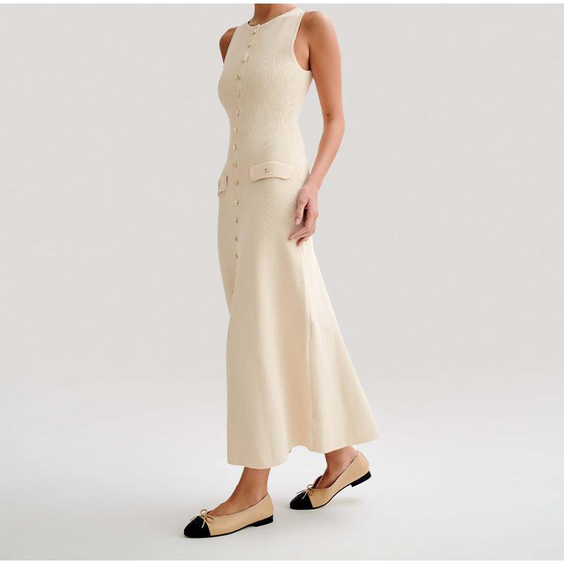 Элегантное однобортное платье с искусственными карманами Y2k, женская мода, трикотажные тонкие платья в стиле ретро, ​​женская летняя шикарная офисная женская одежда с разрезом