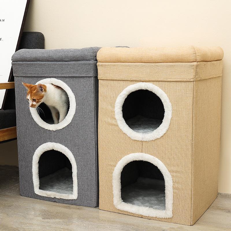 Three-Story Universal Cat Villa: Warm Bed, Scratching Post, Double-Layer, Foldable for All Seasons