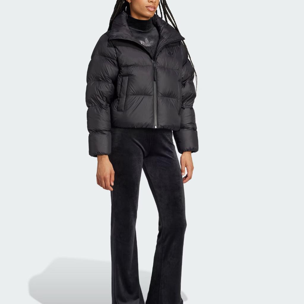 Adidas Оригинальная теплая спортивная свободная куртка Regen Down Puffer Crop Zip с длинным рукавом из хлопка для женщин, черная IW8368