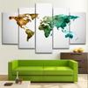 5Pcs World Map Colorful Artistic Design 5 Piece Canvas Wall Art Print Home Decor Pictures Poster HD Print No Framed 5 Pieces