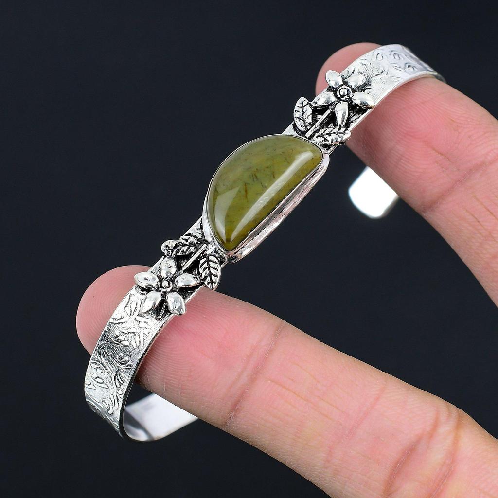 Womens day Sale Sterling Silver Polychrome Jasper Stone Flower Bangle Jewelry