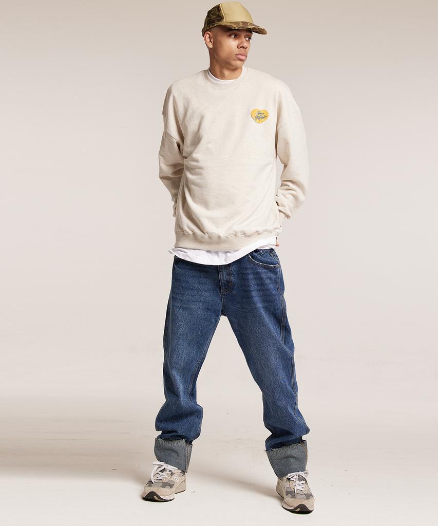 CREAM SODA LAB Human Highlight Sweatshirt Small Heart Oatmeal Yellow