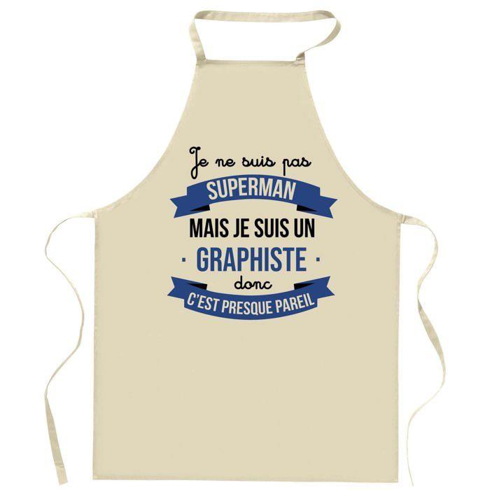 Tablier de cuisine - Graphiste Superhéros - Coton résistant - Impression durable (France) - Liens réglables